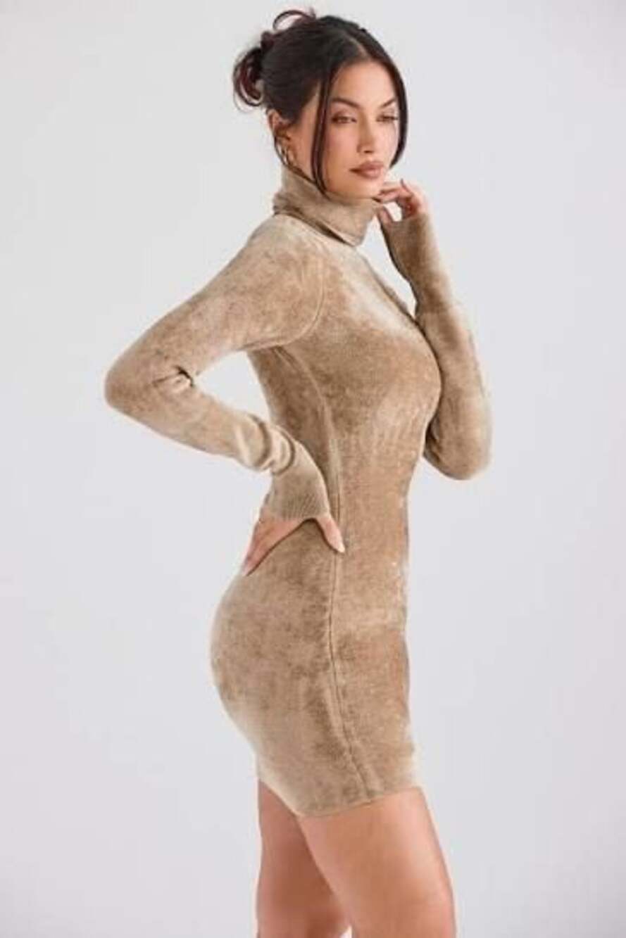 House of CB Taya Musk Turtleneck Mini Dress Size S